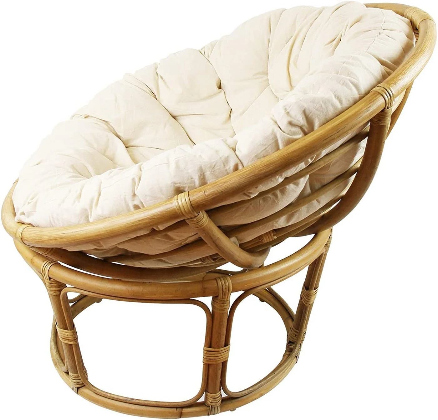 Dekoleidenschaft Papasansessel Rattan Beige mit Baumwollkissen