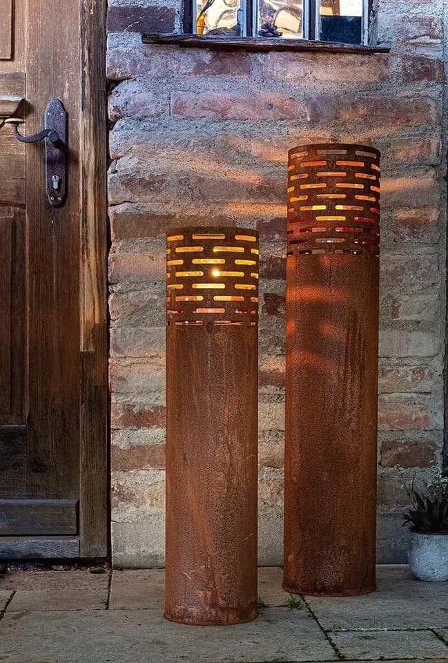 Dekoleidenschaft Windlichtsäule 2er Set Metall Rost Finish Outdoor