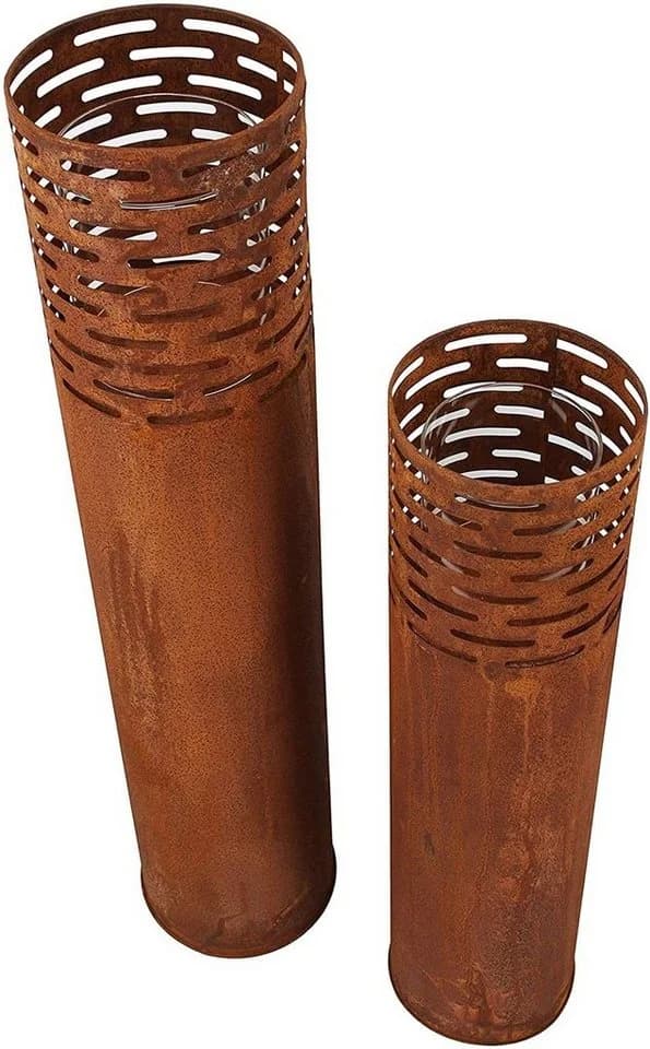 Dekoleidenschaft Windlichtsäule 2er Set Metall Rost Finish Outdoor - Bild 3