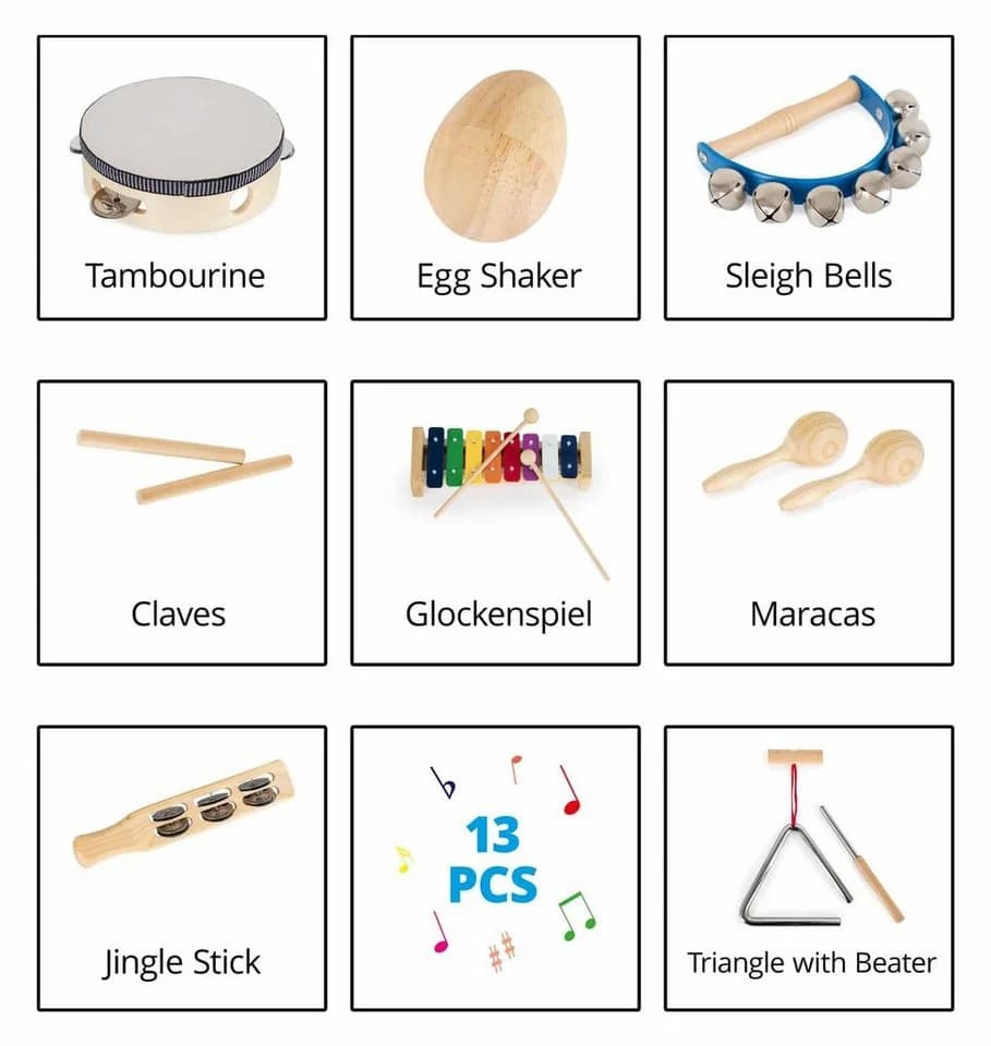 Classic Cantabile Kinderpercussion Starter-Set 13-teilig Holz Bunt - Bild 3