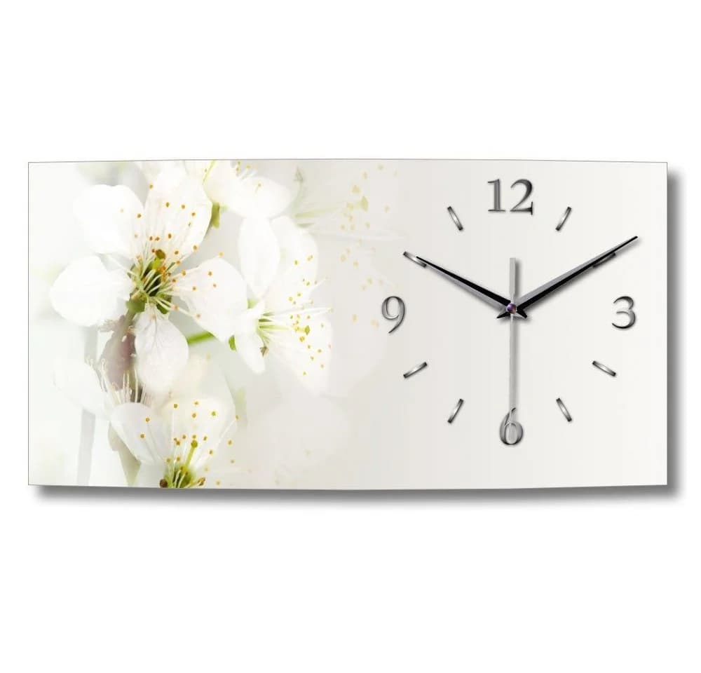 Kreative Feder Funkwanduhr "Weiße Blüte" Alu Modern Leise - Bild 2