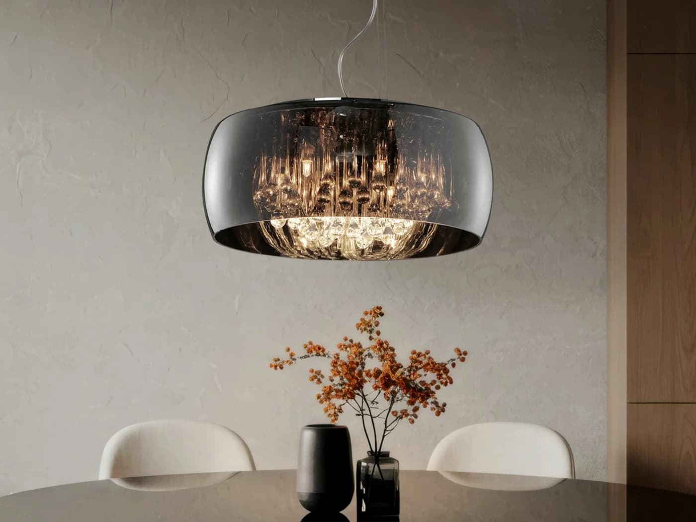 TRIO Leuchten LED Pendelleuchte Glas Kristall Silber Chrom Ø 50cm