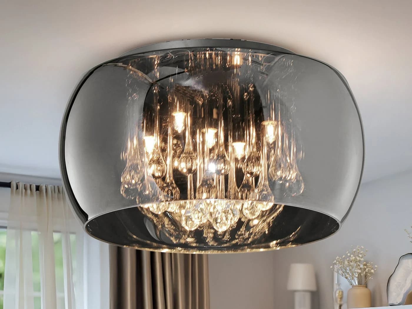 TRIO Leuchten LED Deckenleuchte Glas Kristall Silber Chrom Dimmbar