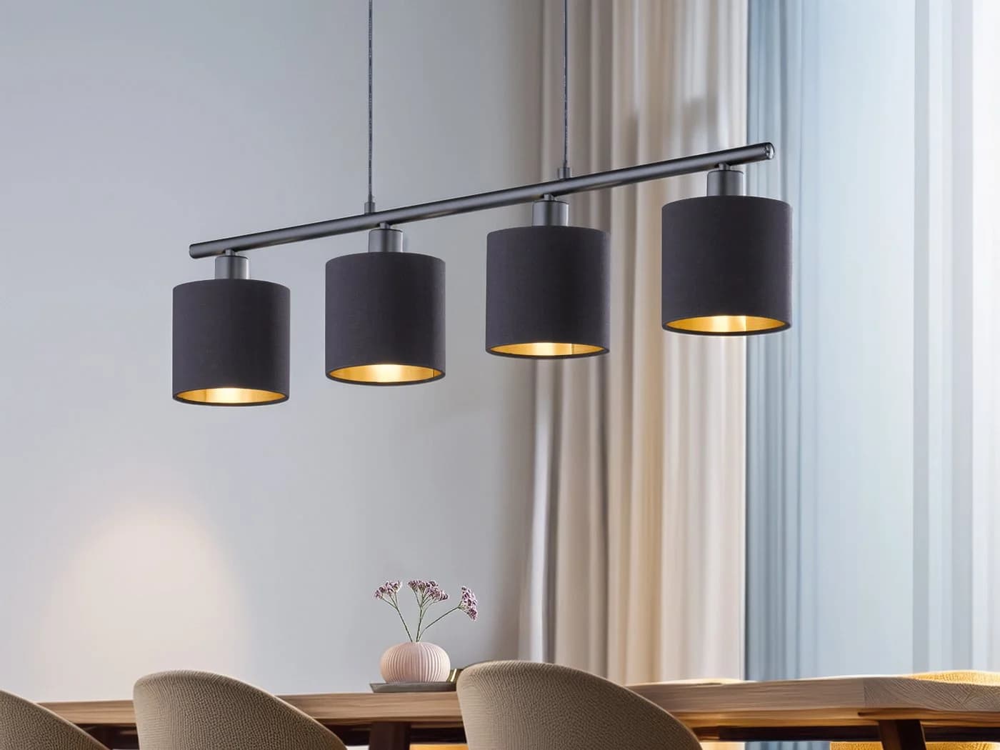 Reality Leuchten LED Pendelleuchte Dimmbar Schwarz Gold 4-flammig - Bild 5