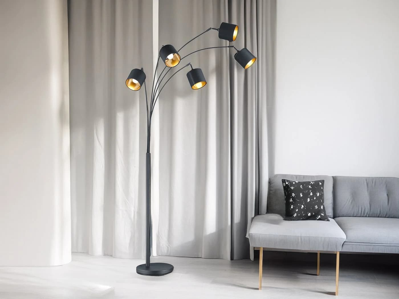Reality Leuchten LED Stehlampe Dimmfunktion Schwarz Gold