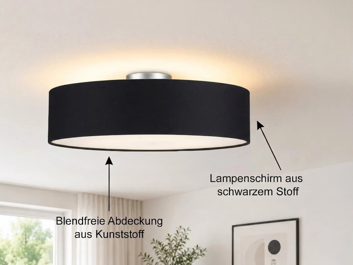 meineWunschleuchte Deckenleuchte Schwarz Stoff Ø50cm 4-flammig - Bild 3