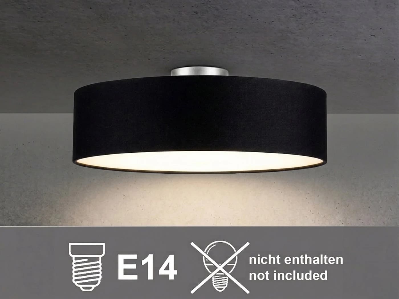 meineWunschleuchte Deckenleuchte Schwarz Stoff Ø50cm 4-flammig - Bild 5