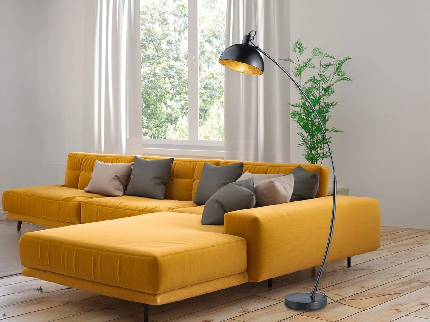 Reality Leuchten LED Bogenlampe, LED wechselbar, Warmweiß, Designklassiker Bogen-Stehlampe - Bild 1