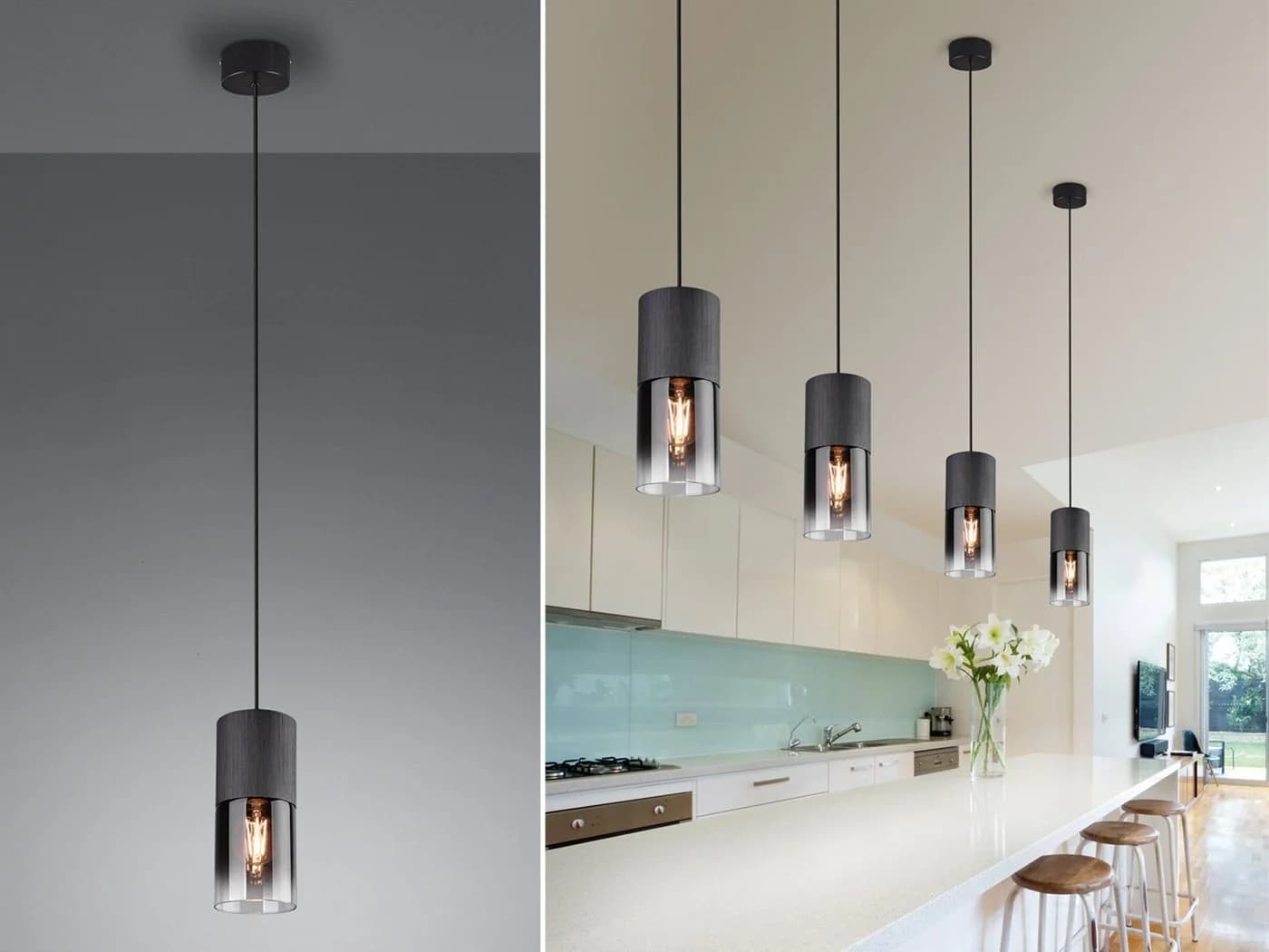 TRIO Leuchten LED Pendelleuchte Schwarz Rauchglas Warmweiß