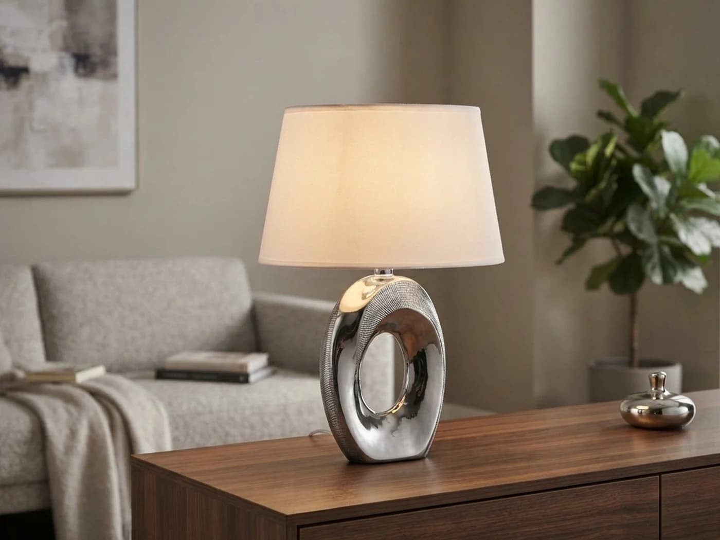 Reality Leuchten LED Tischleuchte Silber Weiß Dimmbar E14