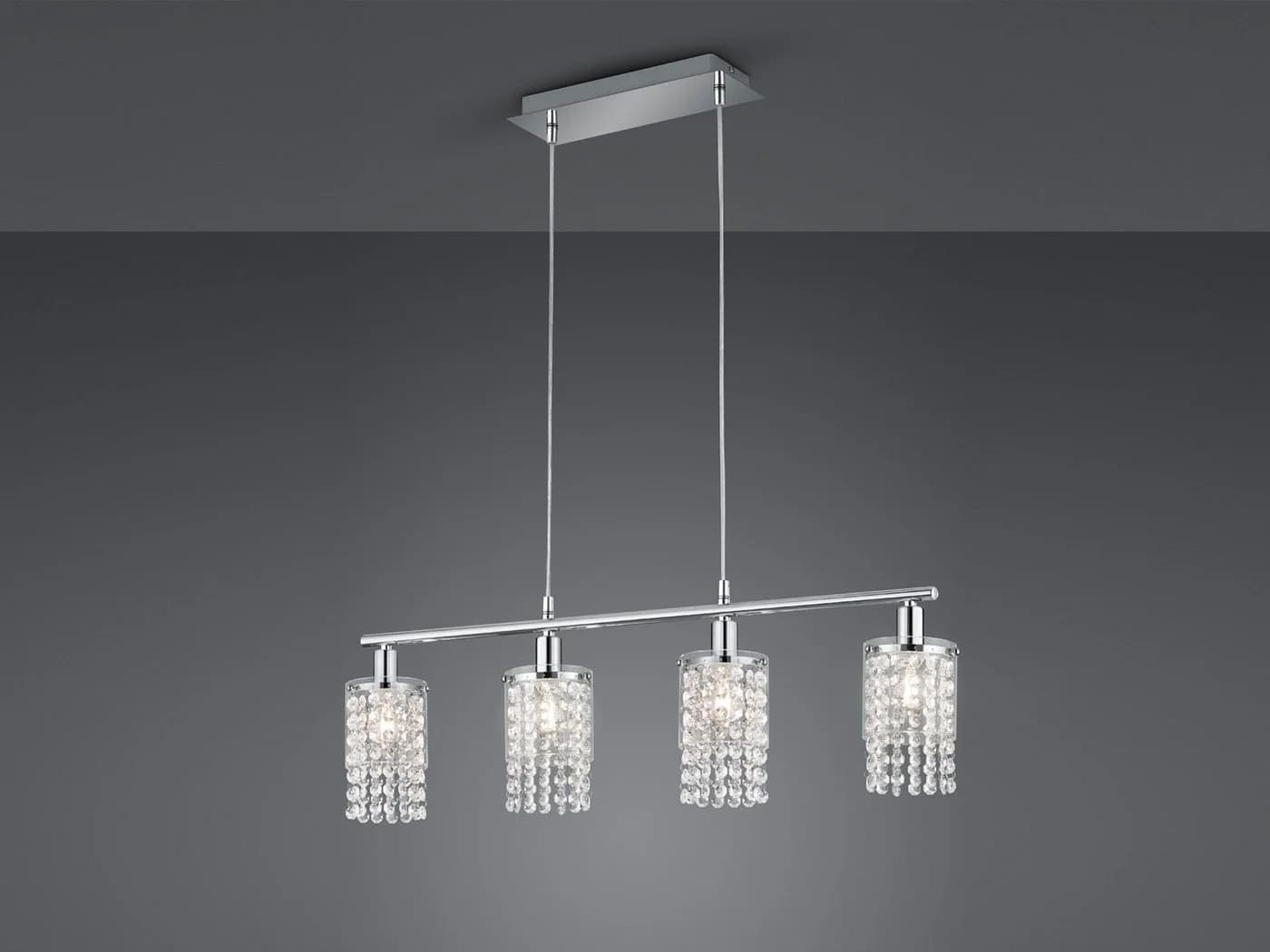 Reality Leuchten LED Pendelleuchte, Dimmfunktion, LED wechselbar, Warmweiß, ausgefallene mit Kristall-Behang hängend über Esstisch, B: 80cm - Bild 3