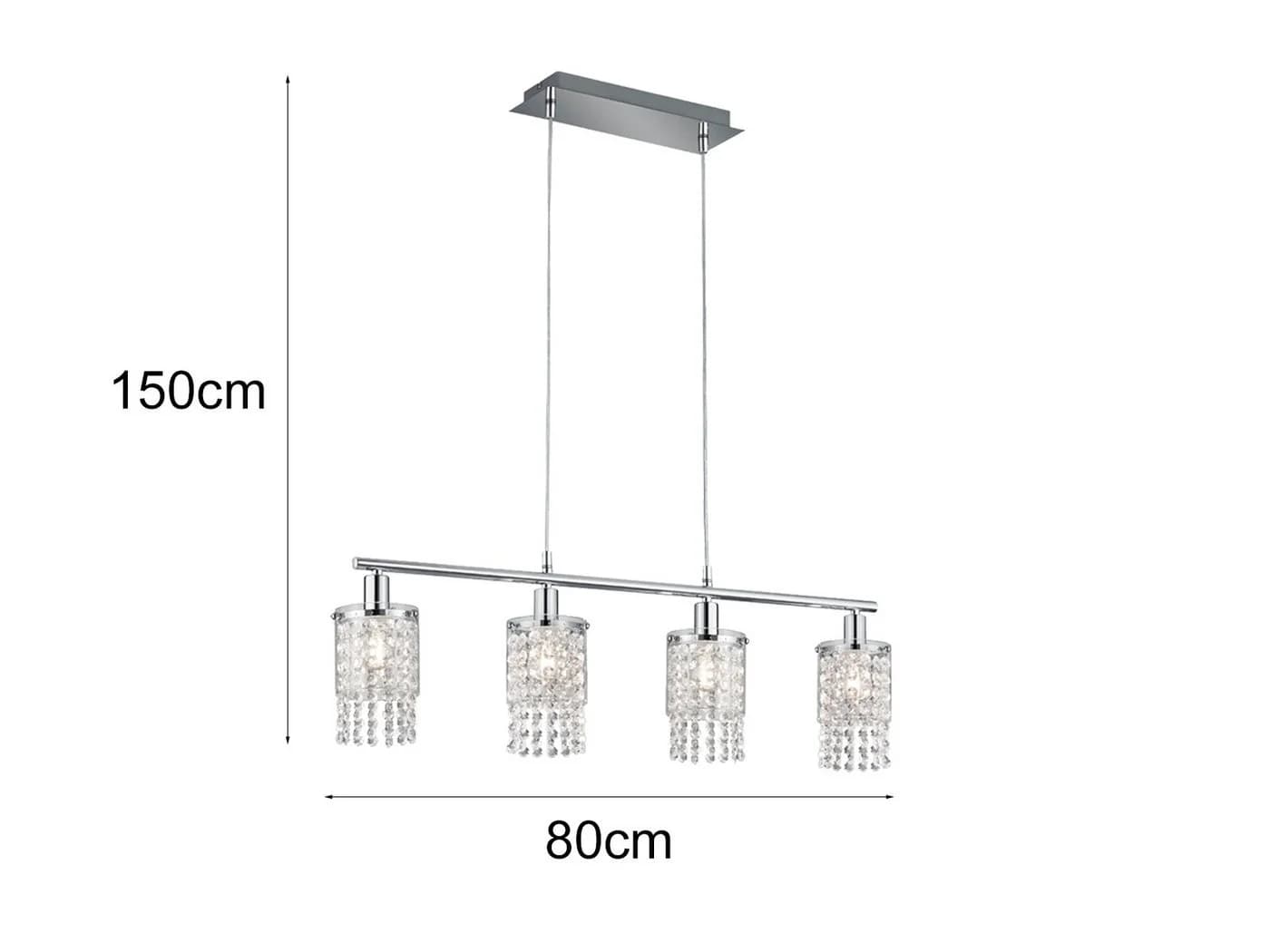 Reality Leuchten LED Pendelleuchte, Dimmfunktion, LED wechselbar, Warmweiß, ausgefallene mit Kristall-Behang hängend über Esstisch, B: 80cm - Bild 4