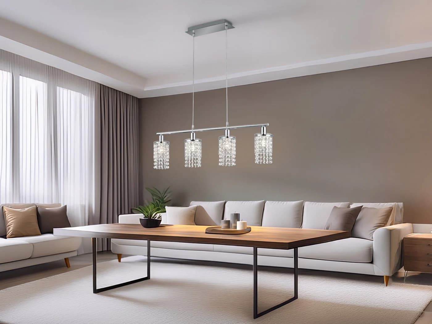 Reality Leuchten LED Pendelleuchte, Dimmfunktion, LED wechselbar, Warmweiß, ausgefallene mit Kristall-Behang hängend über Esstisch, B: 80cm - Bild 5