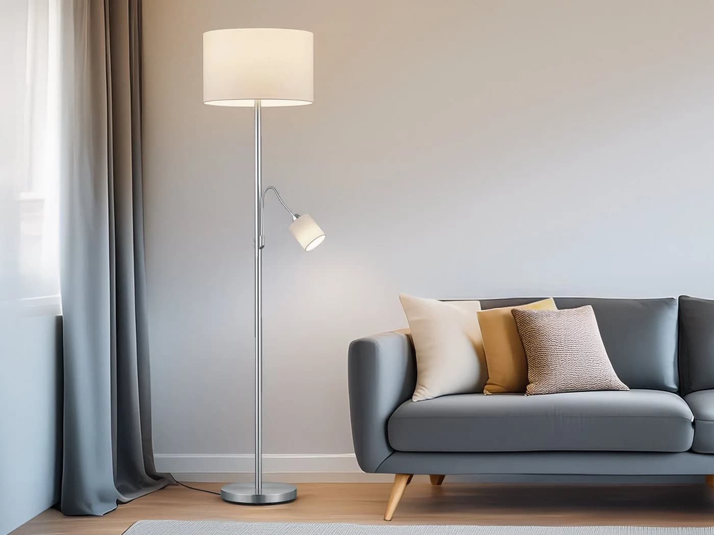 TRIO Leuchten LED Stehlampe Silber Weiß Dimmbar mit Leselampe