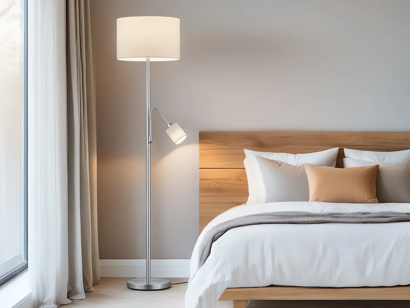 TRIO Leuchten LED Stehlampe Silber Weiß Dimmbar mit Leselampe - Bild 5