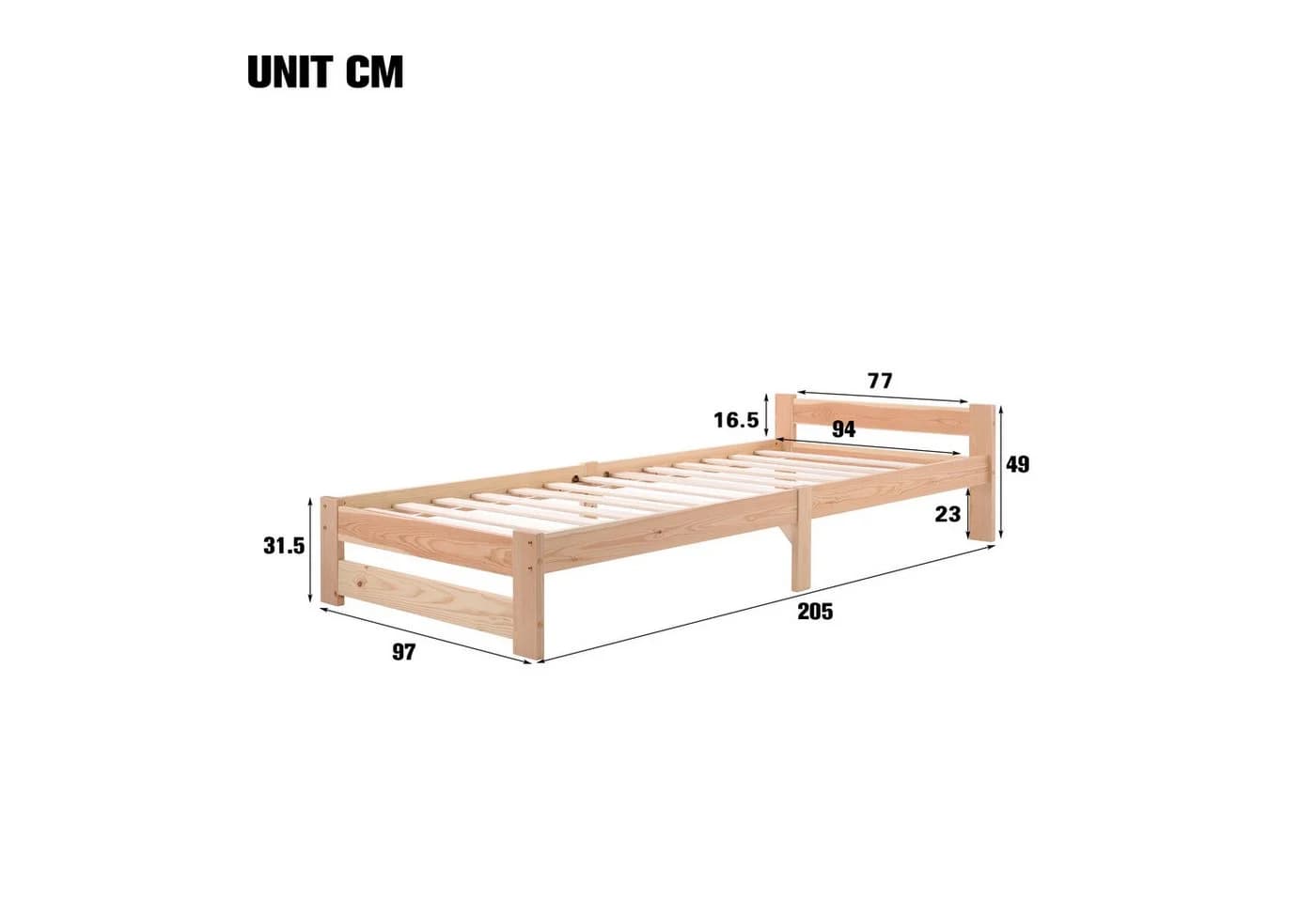 Flieks Futonbett Einzelbett Massivholz mit Kopfteil und Lattenrost - Bild 4