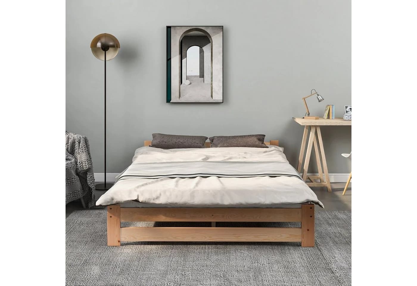 Flieks Futonbett Doppelbett Massivholz mit Kopfteil und Lattenrost