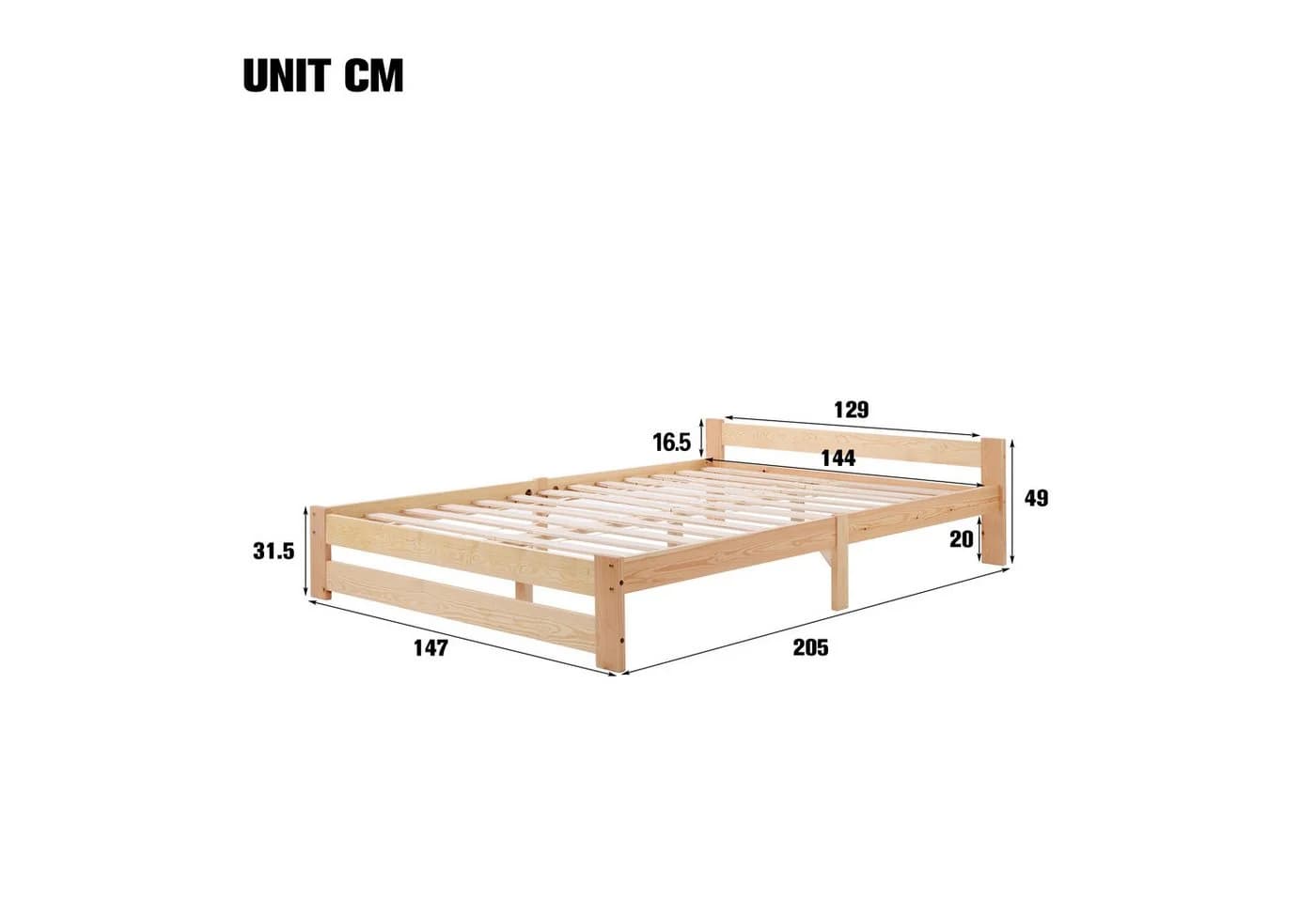 Flieks Futonbett Doppelbett Massivholz mit Kopfteil und Lattenrost - Bild 5