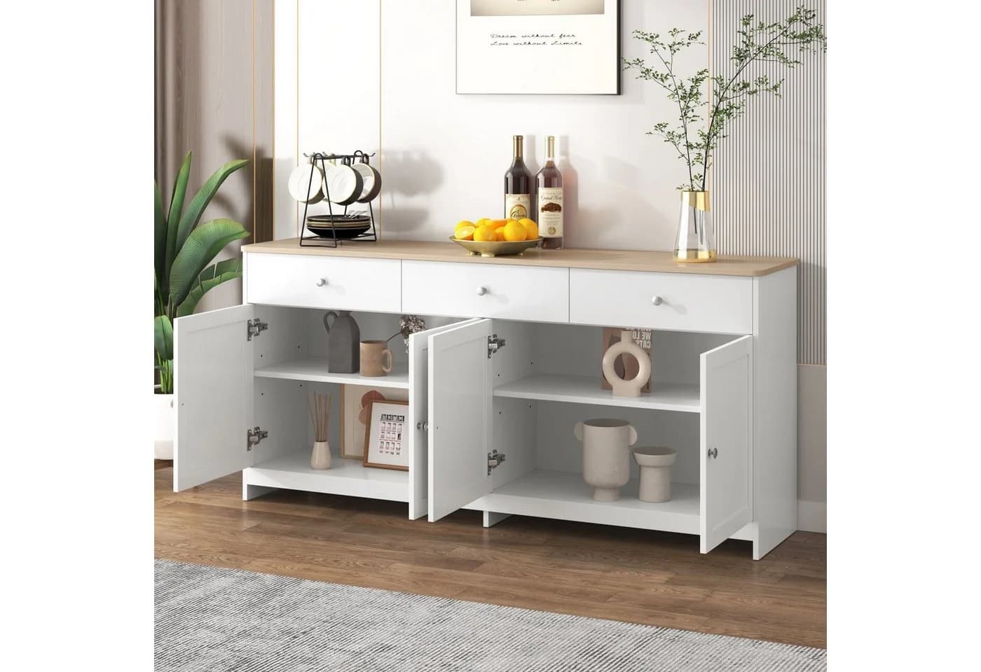Flieks Sideboard Weiß Modern 4 Türen 3 Schubladen