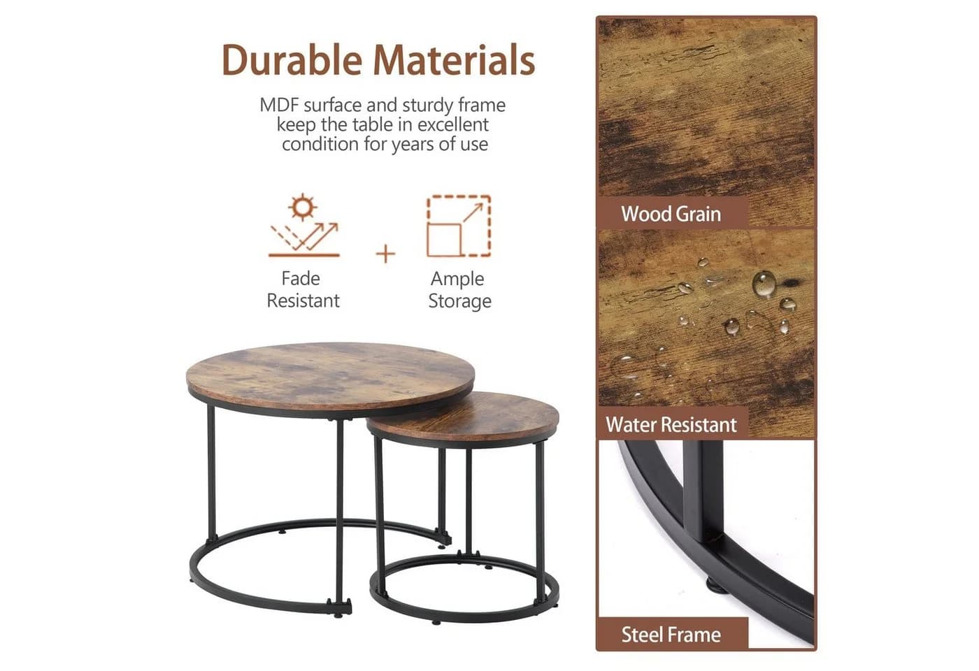 Merax Couchtisch Set rund Industrial Holzplatte - Bild 3