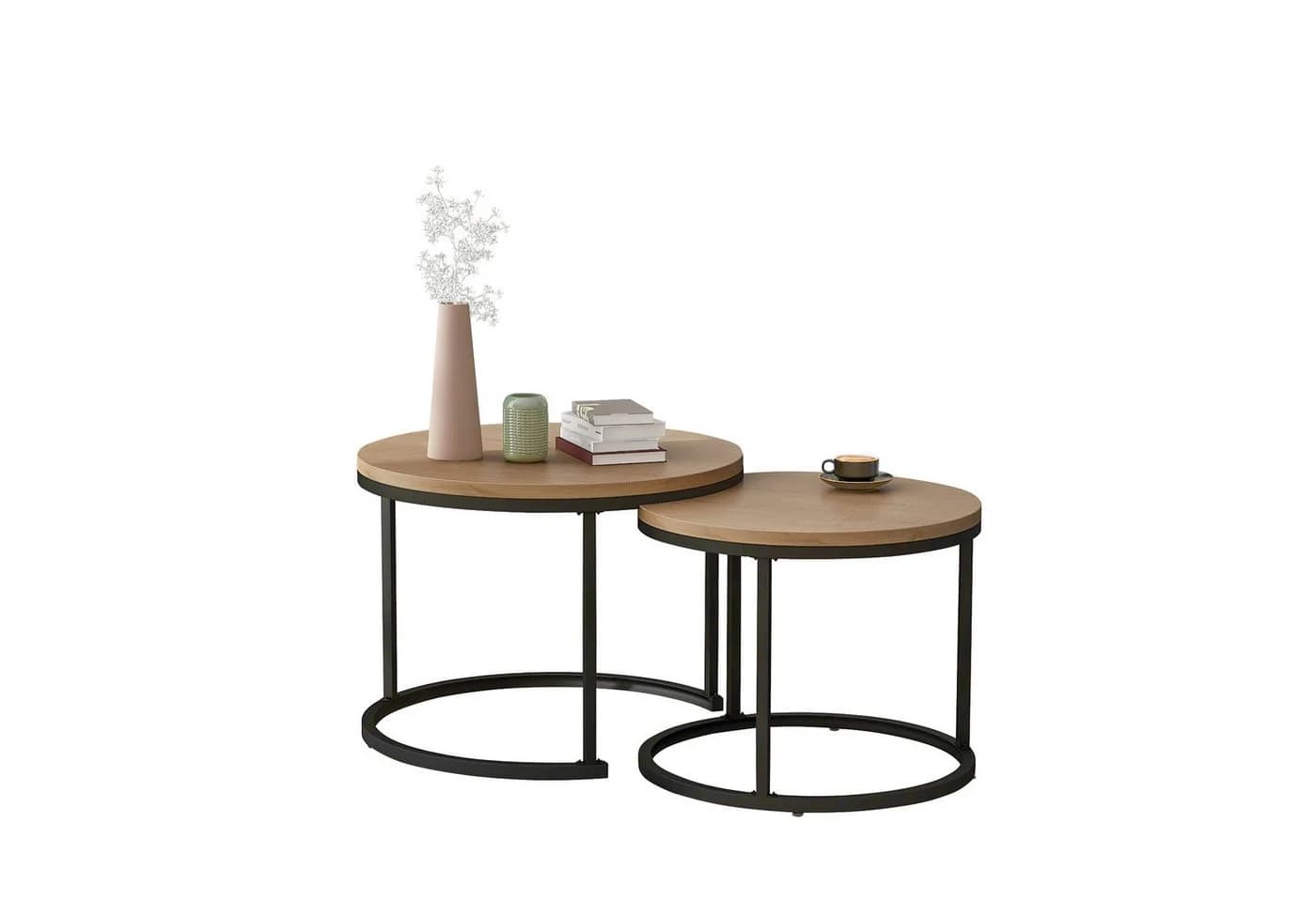 Merax Couchtisch Set 2-tlg. Rund Industrial Eiche Holz - Bild 2