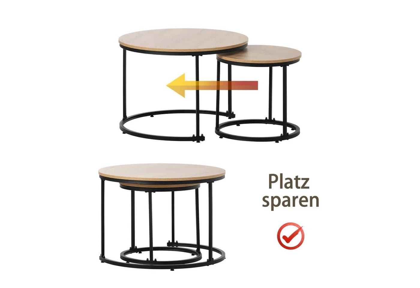 Merax Couchtisch Set 2-tlg. Rund Industrial Eiche Holz - Bild 5