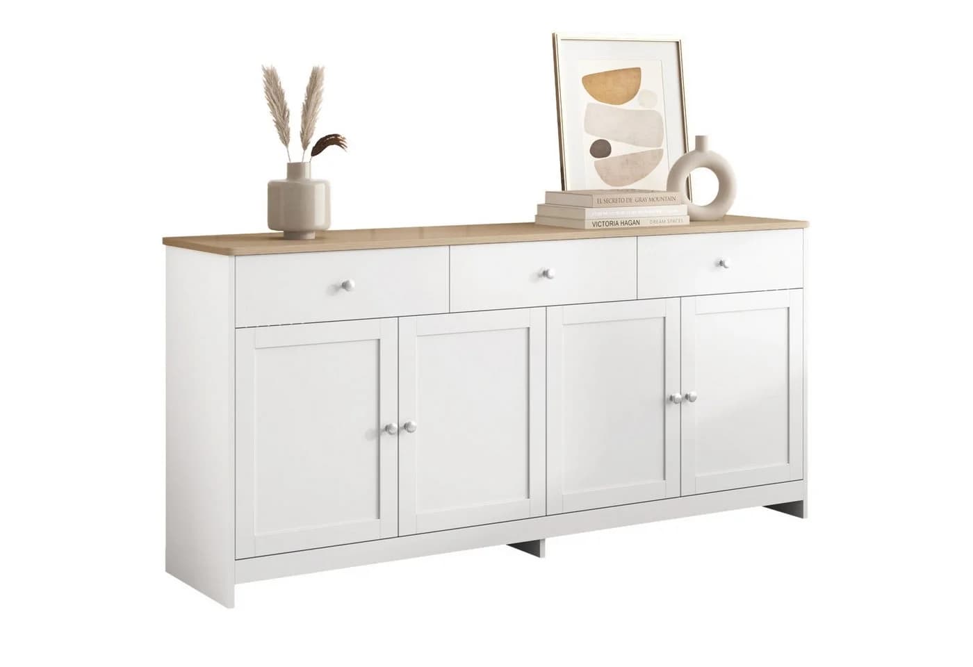 Merax Sideboard Landhausstil 160cm mit Schubladen und Türen - Bild 2