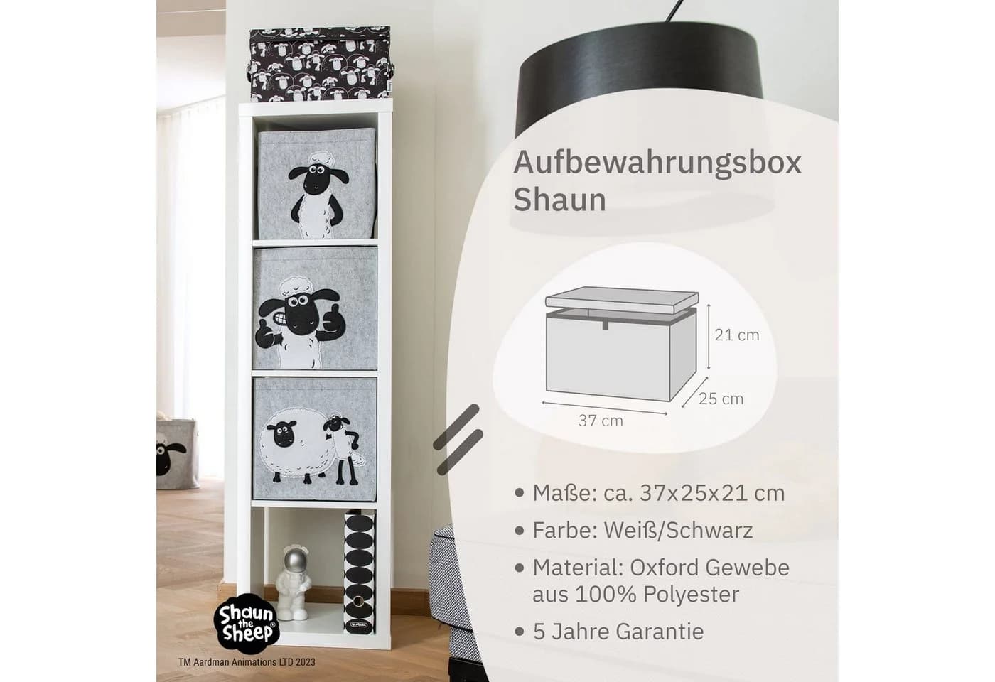 Lifeney Aufbewahrungsbox mit Deckel Shaun das Schaf Weiß/Schwarz - Bild 3