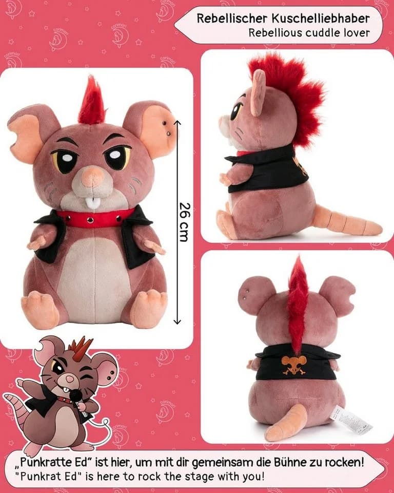 Corimori Punk-Ratte Kuscheltier 26cm Plüschtier Braun Rot Schwarz - Bild 3