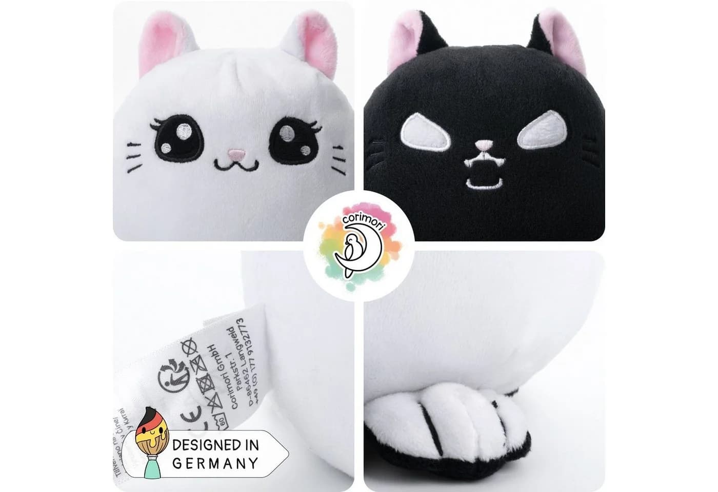 Corimori Kuscheltier Miso&Mochi Wendeplüschtier 18 cm Schwarz-Weiß - Bild 5