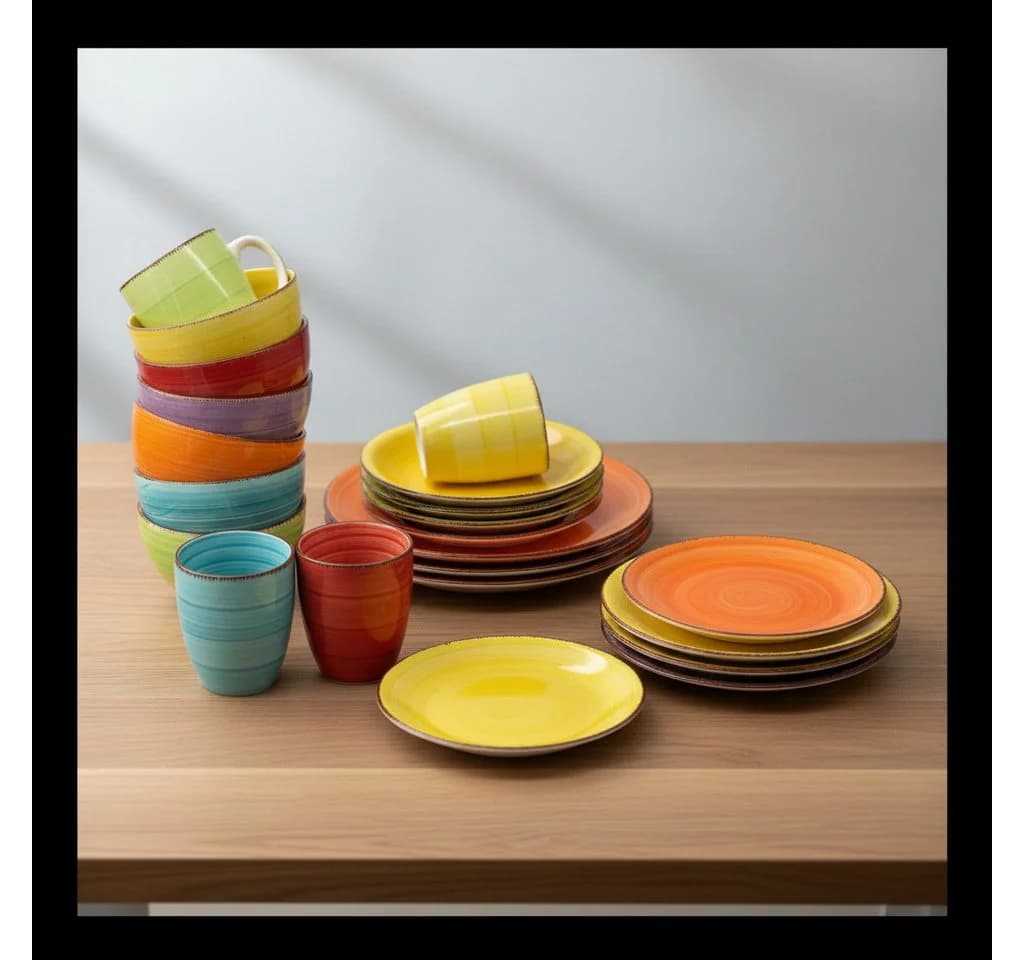 Riyashop Geschirr-Set 6-teilig Porzellan Uni-Farben