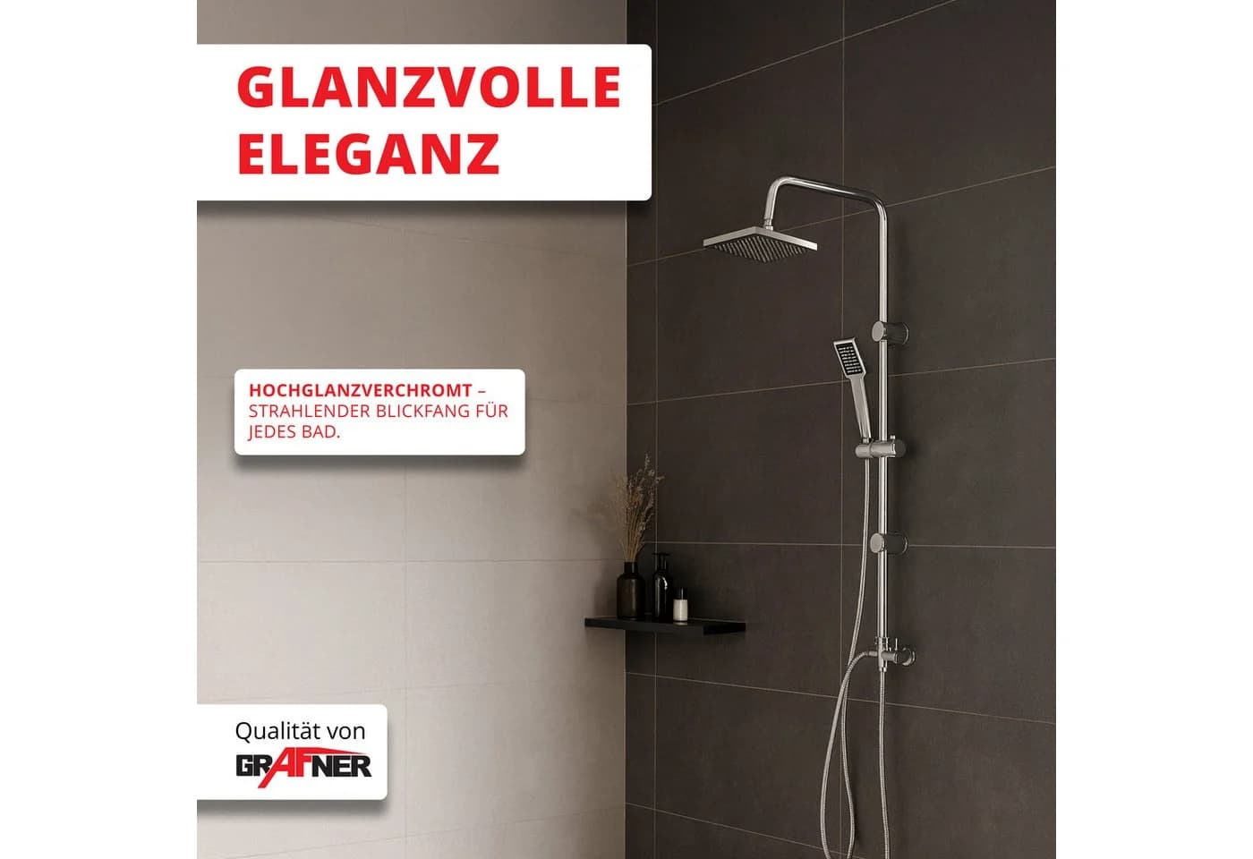 Grafner Duschsystem mit Regenschauerduschkopf und Handbrause, chrom