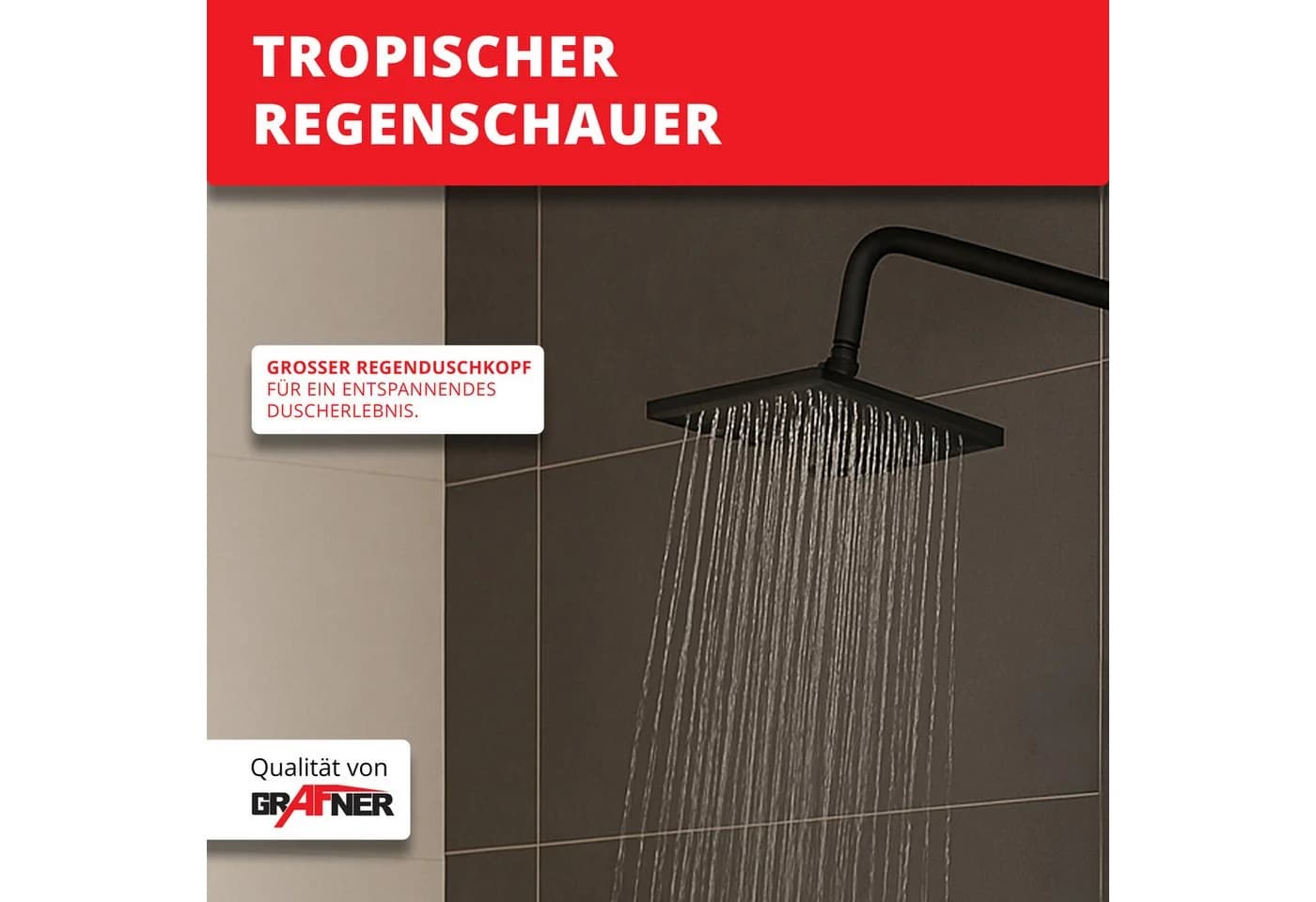 Grafner Duschsystem Schwarz mit Regenschauerduschkopf und Handbrause - Bild 3