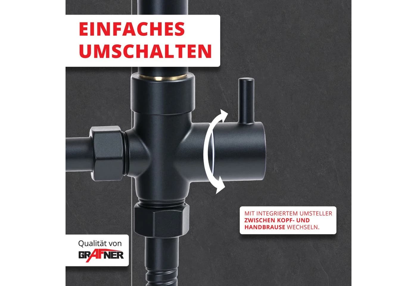 Grafner Duschsystem Schwarz mit Regenschauerduschkopf und Handbrause - Bild 5