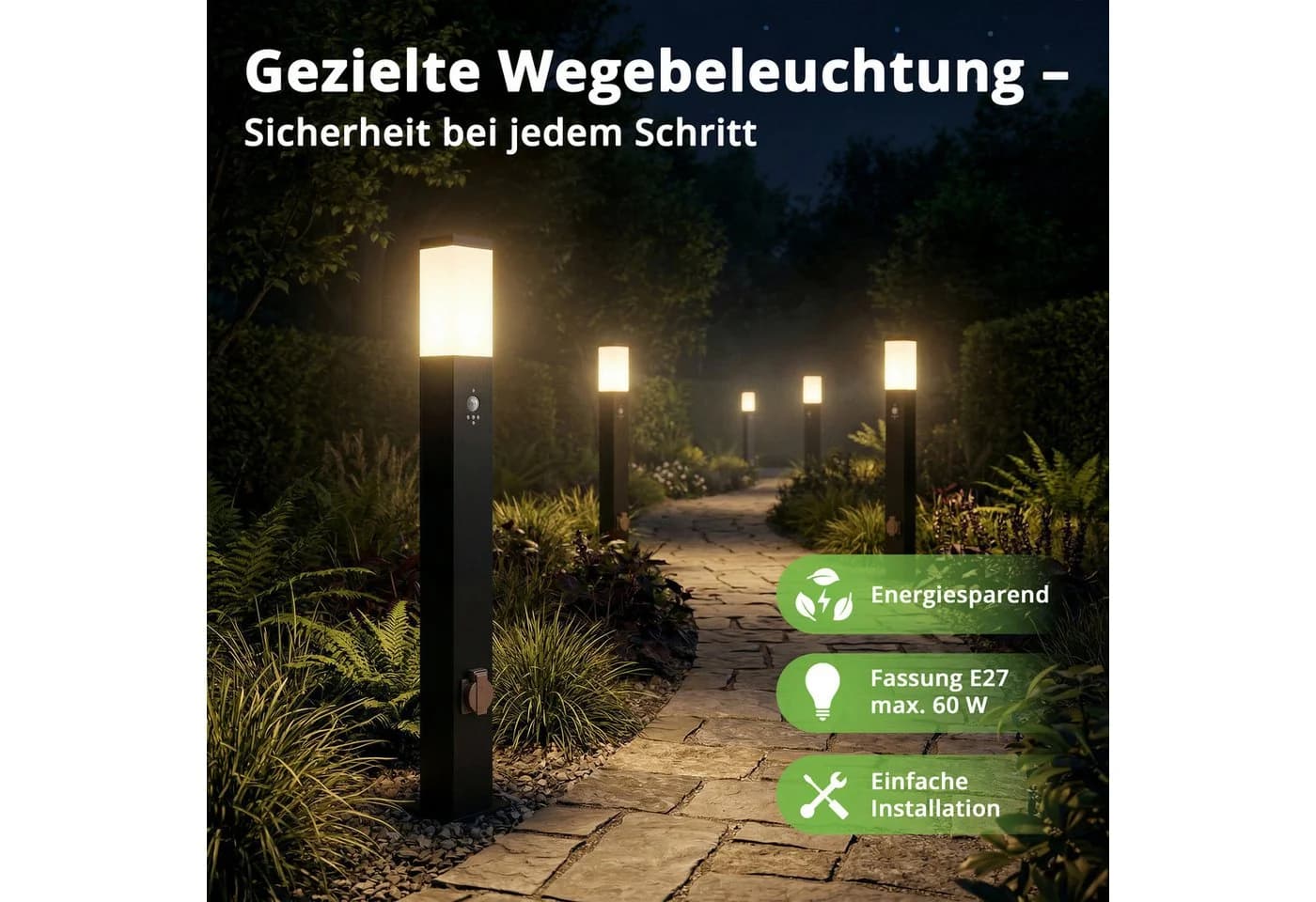 Grafner Außen-Stehlampe mit 2 Steckdosen und Bewegungsmelder, anthrazit