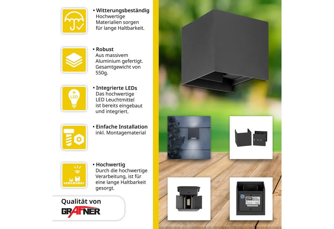 Grafner LED Wandleuchte Aluminium Anthrazit IP44