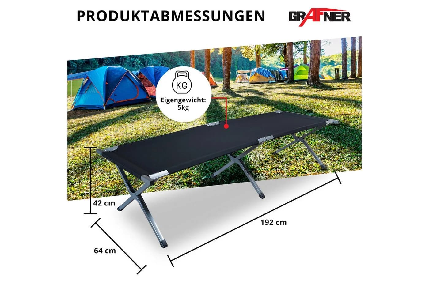Grafner Feldbett Klappbar Campingbett Schwarz mit Tragetasche - Bild 4
