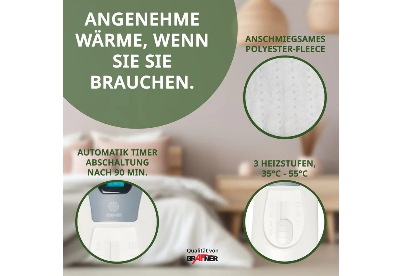 Grafner Wärmeunterbett Polyester elektro Heizzonen Heizdecke LCD-Display