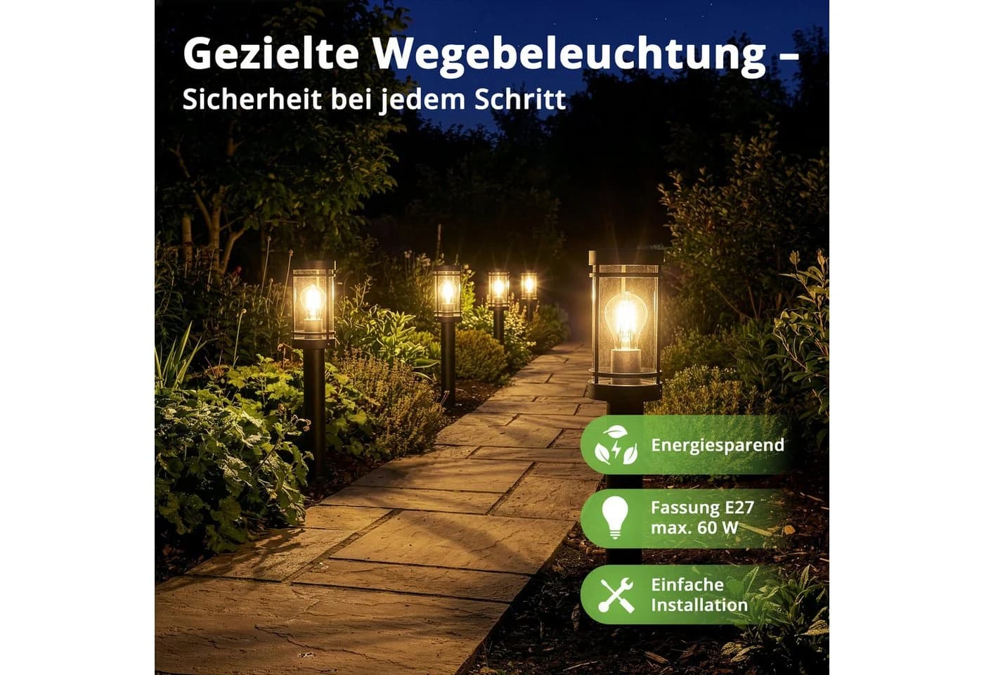 Grafner Edelstahl Gartenleuchte 50cm Anthrazit IP44