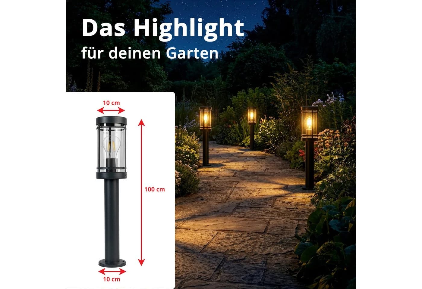 Grafner Edelstahl Gartenleuchte 50cm Anthrazit IP44 - Bild 5