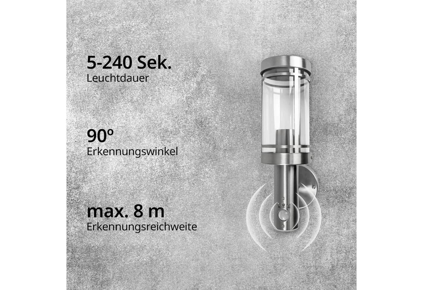 Grafner Außen-Wandleuchte mit Bewegungsmelder Edelstahl E27 - Bild 5