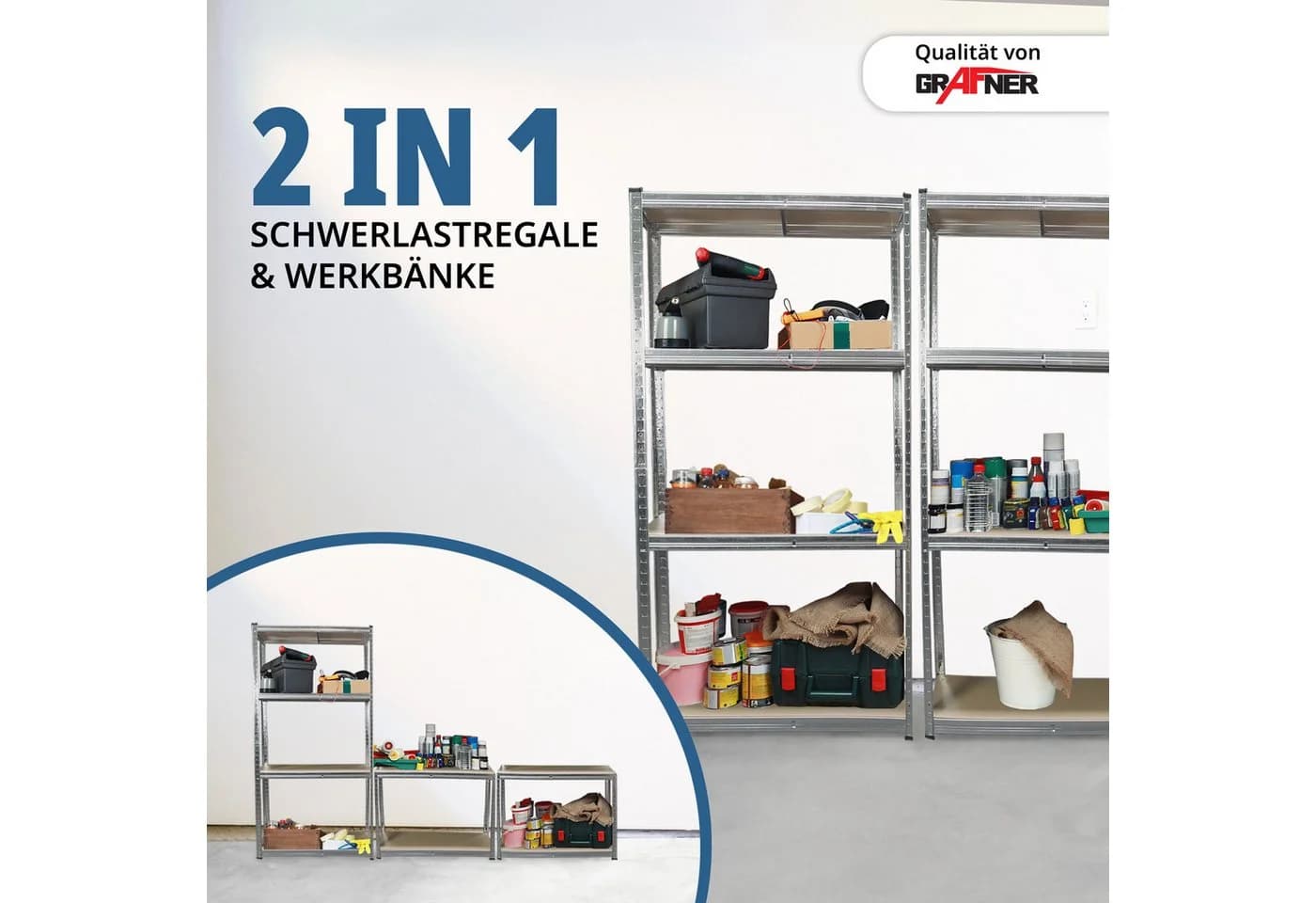 Grafner Schwerlastregal 2er Set 10 Böden Metall MDF Silber - Bild 4