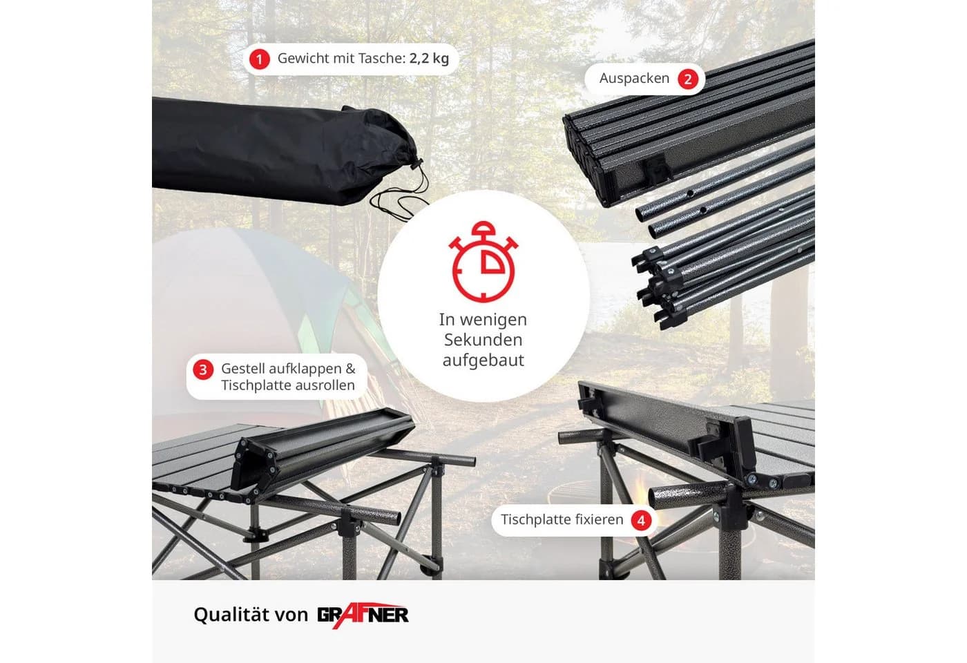 Grafner Campingtisch Klappbar Schwarz Carbon-Stahl - Bild 4