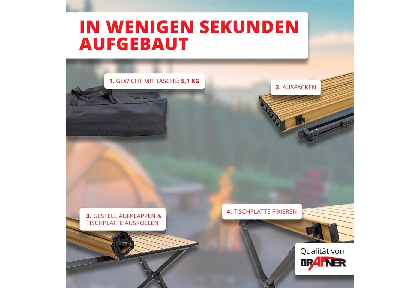 Grafner Campingtisch Klappbar Holzoptik mit Transporttasche - Bild 4