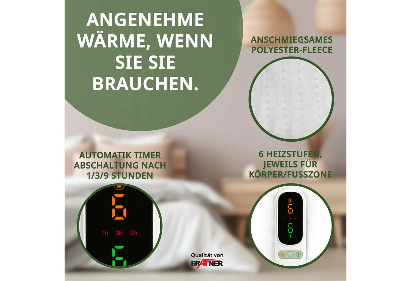 Grafner Wärmeunterbett Polyester Elektro Heizzonen Heizdecke