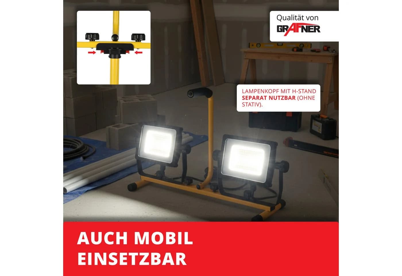 Grafner Baustrahler LED mit Stativ 2x 50W 9000Lm inkl. Fernbedienung - Bild 4