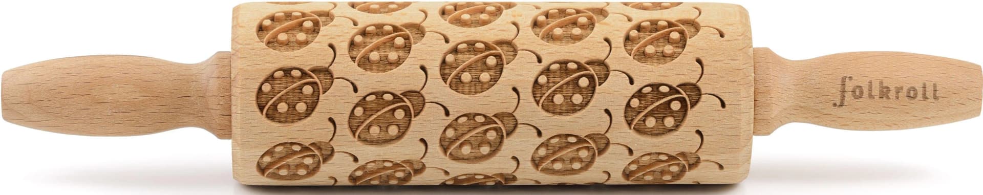 Folkroll 3D-Motiv-Teigrolle Marienkäfer Massivholz Braun