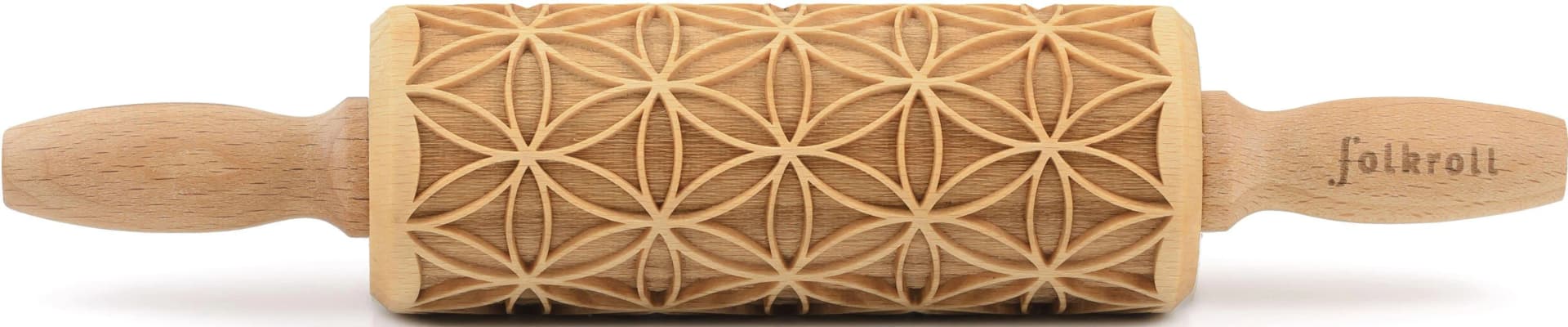 Folkroll 3D-Motiv-Teigrolle aus Massivholz Braun