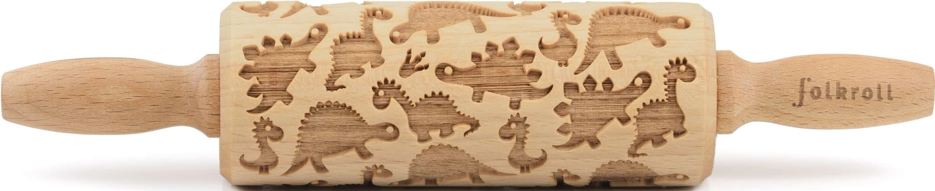 Teigroller FOLKROLL 3D-Motiv-Teigrolle Dinosaurier Massivholz