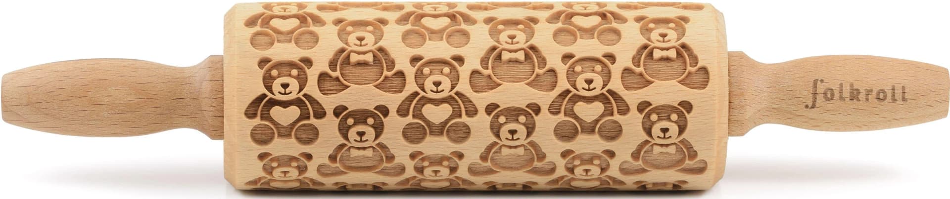 Folkroll 3D-Motiv Teigroller braun Buche Massivholz